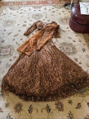 Copper Sequin Lehenga with Embellished Dupatta